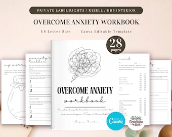 PLR Overcome Anxiety Workbook for Commercial Use, Printable and Canva Editable Template, Anxiety Management Workbook