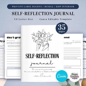 PLR Self-Reflection Journal for Commercial Use, Printable and Editable Template, Daily Mindfulness Journal, Self-Growth Journal