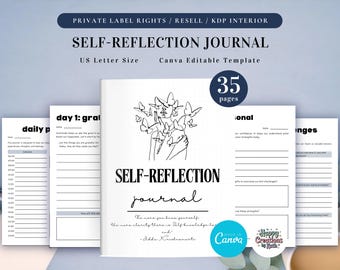 PLR Self-Reflection Journal for Commercial Use, Printable and Editable Template, Daily Mindfulness Journal, Self-Growth Journal