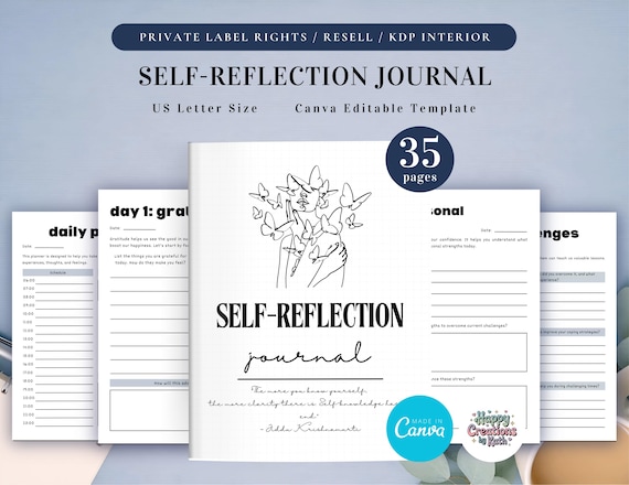 PLR Self-Reflection Journal for Commercial Use, Printable and Editable Template, Daily Mindfulness Journal, Self-Growth Journal