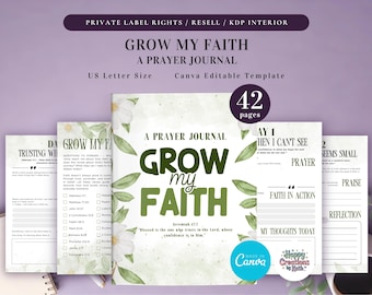 PLR "Grow my Faith Journal" per uso commerciale, modello stampabile e modificabile, diario di fede, diario delle Scritture, diario di preghiera