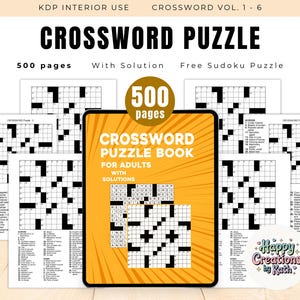 500+ Page Crossword Puzzle Book for Adults – KDP Interior Printable Bundle w/ Solutions | Activity Game, Instant Download, Ready to Print