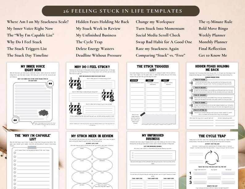 PLR Feeling Stuck in Life Workbook for Commercial Use, Printable and Editable Template, Feeling Trapped Worksheets, Self-Growth image 3