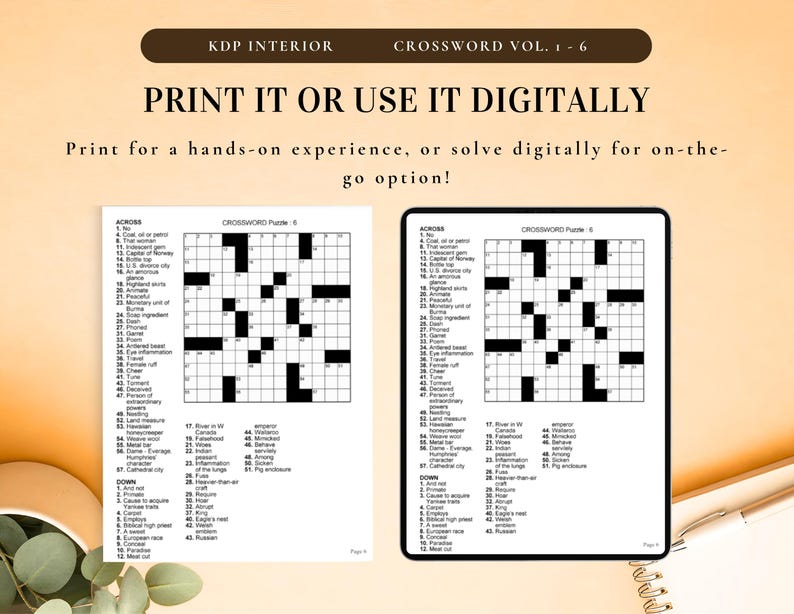500+ Page Crossword Puzzle Book for Adults – KDP Interior Printable Bundle w/ Solutions | Activity Game, Instant Download, Ready to Print image 6