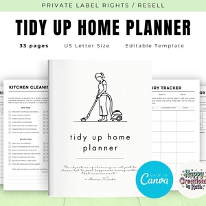 PLR / Resell Tidy Up Home Planner for Commercial Use, Printable and Editable Template, Cleaning Planner, Cleaning Checklist, Decluttering