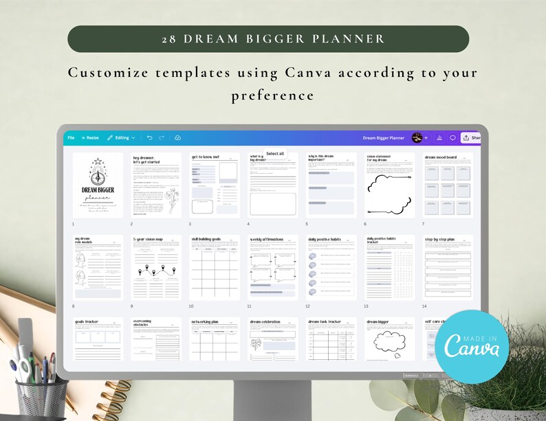 PLR Dream Bigger Planner for Commercial Use, Printable and Editable Template, Dream Life Planner, Goal Planner, Vision Planner