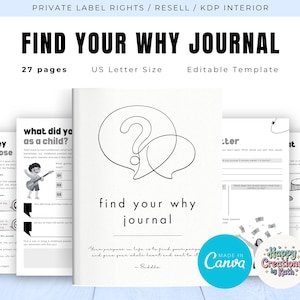 PLR / Resell Find Your Why Journal for Commercial Use Printable Journal and Editable Template, Life Purpose Journal, Find Your Self Journal