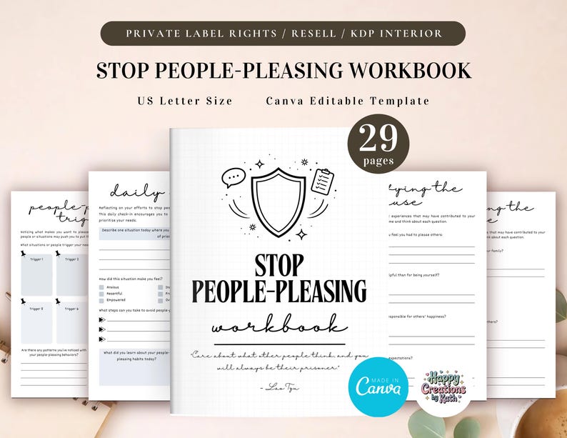 PLR Stop People-Pleasing Workbook for Commercial Use, Printable and Editable Template, Set Boundaries, Personal Growth Workbook