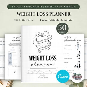 PLR Gewichtsverlust-Planer für kommerzielle Nutzung, druckbare und von Canva bearbeitbare Vorlage, Gewichtsverlust-Tracker, Fitnessplaner, Mahlzeitenplaner