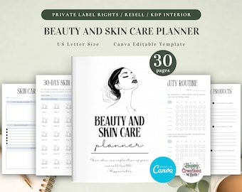 PLR Beauty & Skincare Planner for Commercial Use, Printable and Editable Template, Daily Beauty Routine, Weekly Beauty Planner