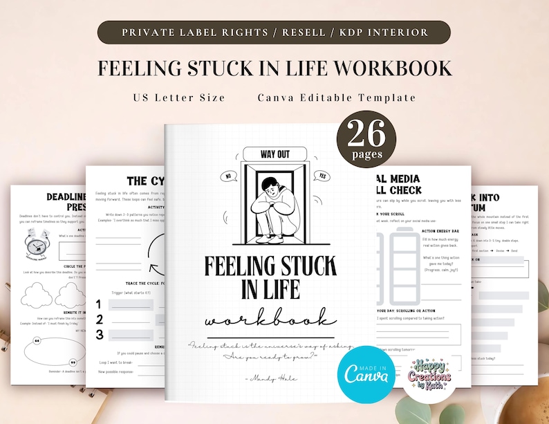 PLR Feeling Stuck in Life Workbook for Commercial Use, Printable and Editable Template, Feeling Trapped Worksheets, Self-Growth