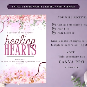 PLR Healing Hearts Journal for Commercial Use, Printable and Canva Editable Template, Forgiveness Journal, Healing Journal, Bible Journal