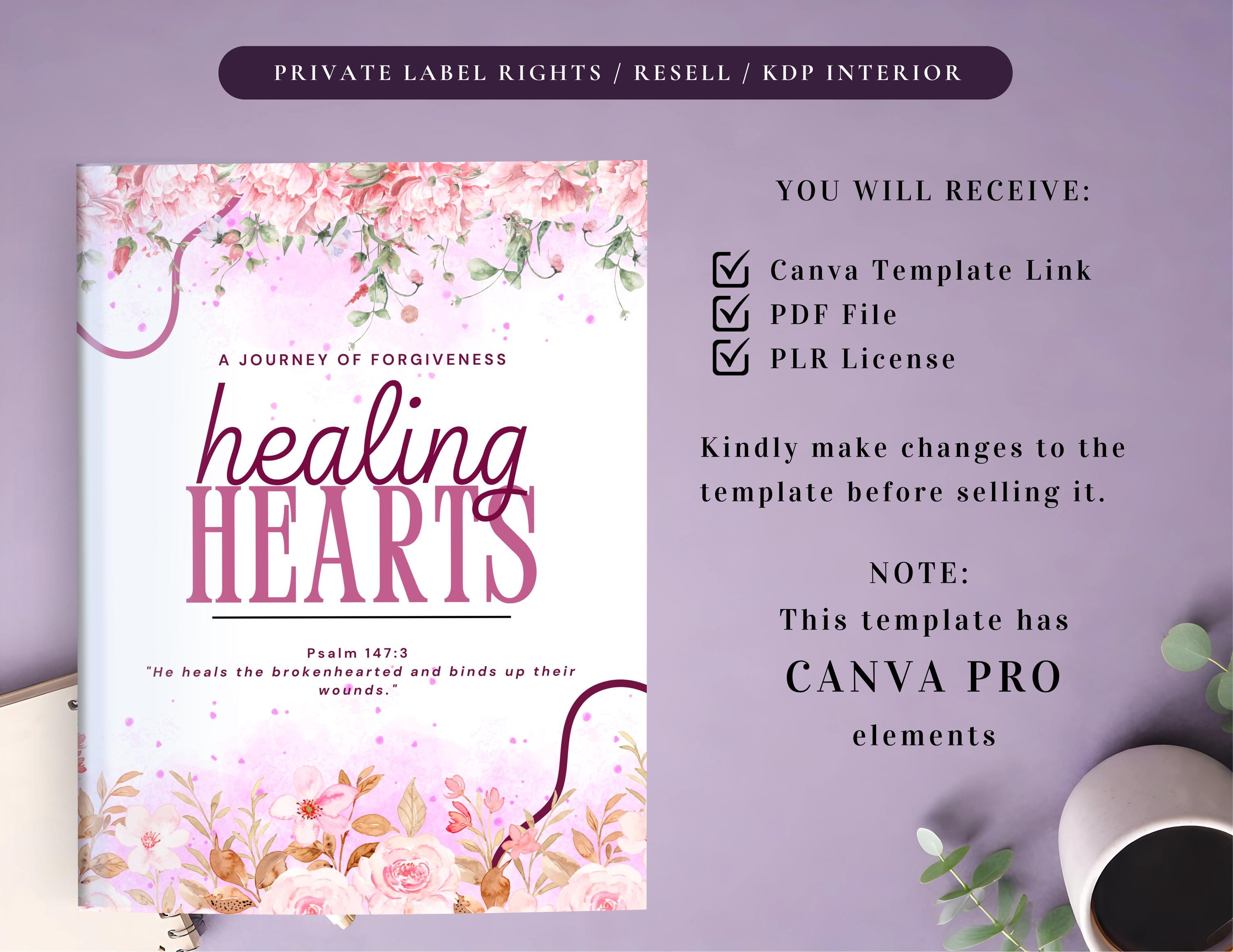 PLR Healing Hearts Journal for Commercial Use, Printable and Canva Editable Template ...