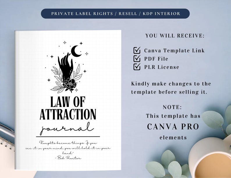 PLR Law of Attraction Journal for Commercial Use, Printable and Editable Template, Manifestation Journal, Mindfulness Journal