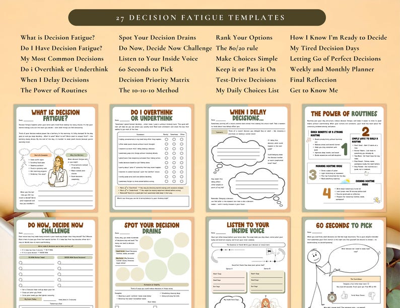PLR / Resell Decision Fatigue Workbook, Printable and Editable Template, Overcome Decision Fatigue, Decision-Making Tool, Daily Decision image 3