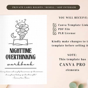 PLR Nighttime Overthinking Workbook for Commercial Use, Printable and Editable Template | Sleep Anxiety Journal