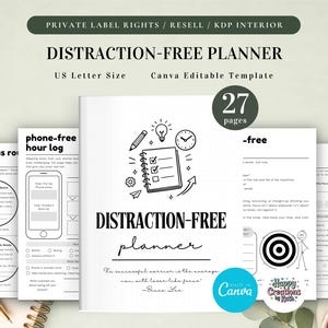 PLR-planner zonder afleiding voor commercieel gebruik, afdrukbare en canva bewerkbare sjabloon, focusmodusplanner, productiviteitsplanner