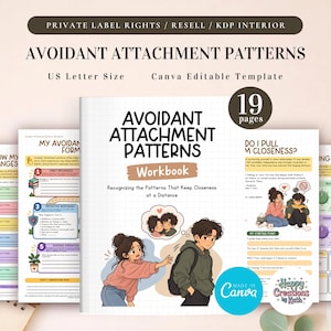 PLR Avoidant Attachment Patterns Workbook | PDF Printable and Canva Editable Template, Emotional Shutdown, Vulnerability Healing
