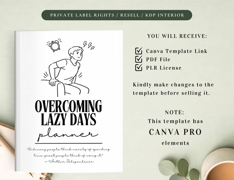 PLR Stop Procrastinating Planner for Commercial Use, Printable and Canva Editable Template | Productivity Planner, Overcoming Lazy Days image 2