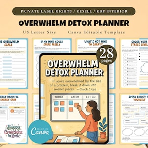 PLR / Resell Overwhelm Detox Planner, Printable and Editable Template, Burnout Recovery Workbook, Mental Declutter Planner, Mental Reset