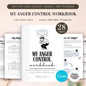 PLR Mein Arbeitsbuch zur Anagerkontrolle für kommerzielle Nutzung, druckbare und in Canva bearbeitbare Vorlage, Arbeitsbuch zum Anger-management, Wuttherapie