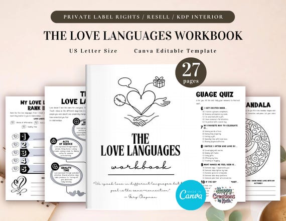 PLR  The Love Languages Workbook for Commercial Use, Editable and Printable Template, Intimacy Workbook, Relationship Journal