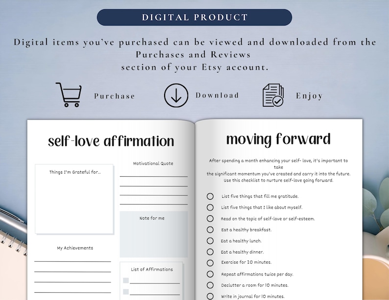 PLR Self-Love Journal for Commercial Use, Printable and Editable Template, Self-Care Journal, Affirmation Journal, Self-Love Plan