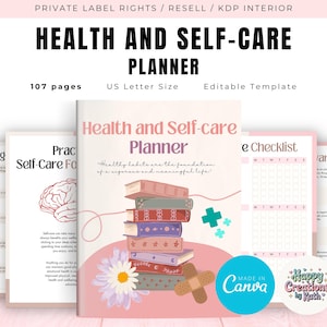 PLR / Resell Health and Self-Care Planner for Commercial Use, Printable and Editable Template, Self Care Journal, Health Planner, Self-Love