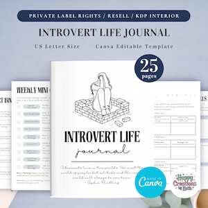 PLR Diario para introvertidos para uso comercial, plantilla imprimible y editable en Canva, diario de atención plena imagen 1