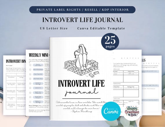 PLR Being An Introvert Journal for Commercial Use, Printable and Canva Editable Template, Mindfulness Journal