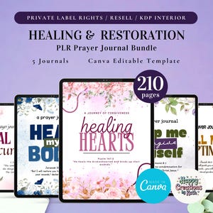 PLR Healing and Restoration (Prayer Journal Bundle) for Resell | Printable and Canva Editable Journal | Faith Journal | Devotional Template