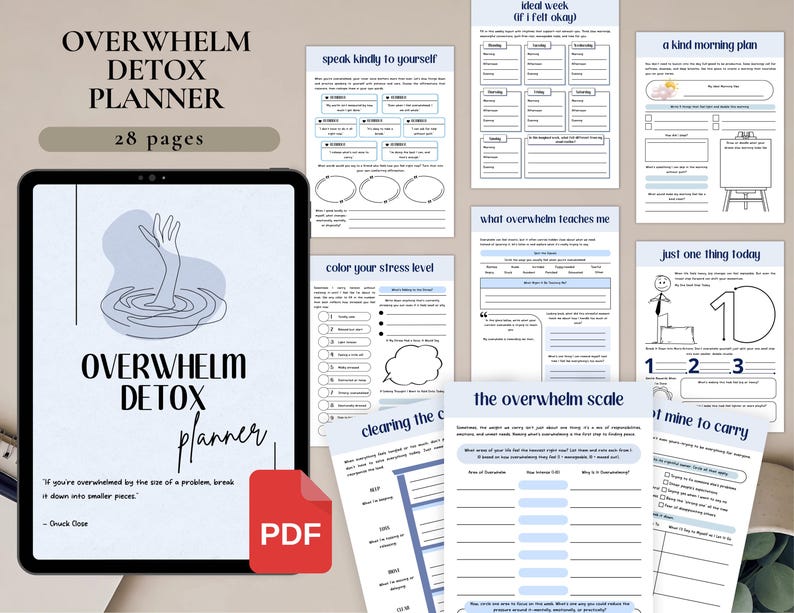 5 Burnout Recovery Bundle for Personal Use | PDF Printable and Digital Use | Stress Relief Worksheets | Mental Burnout | Overwhelm Detox