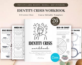 Cuaderno de trabajo de crisis de identidad PLR para uso comercial, plantilla imprimible y editable, diario de identidad personal, cuaderno de trabajo "Quién soy"