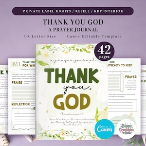 PLR Thank You God Prayer Journal for Commercial Use, Printable and Editable Template, Daily Gratitude Journal