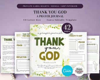 PLR Thank You God Prayer Journal for Commercial Use, Printable and Editable Template, Daily Gratitude Journal