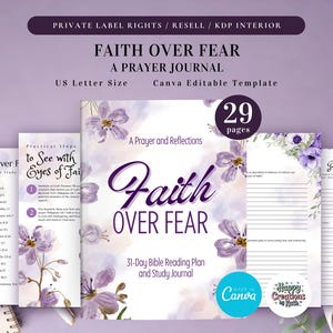 PLR Faith Over Fear: A Prayer Journal for Commercial Use, Printable and Canva Editable Template, Faith Journal, Devotional Journal