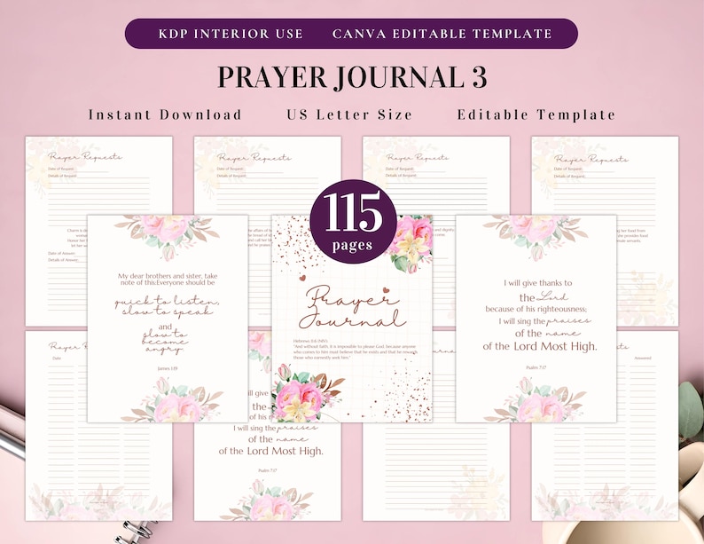 Prayer Journal Bundle for KDP Interior Editable Template in Canva and Printable Journal, Bible Study Journal Prayer Digital Planner image 4