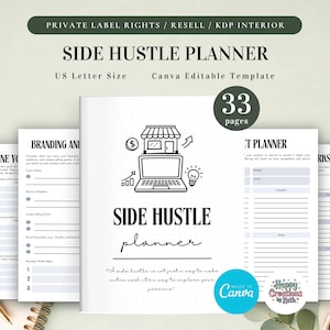 PLR Side Hustle Planner for Commercial Use, Printable and Editable Template, Business Planner, Small Business Planner, Marketing