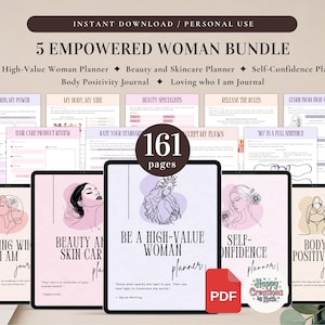 Paquete de 5 productos para el empoderamiento femenino (uso personal) / PDF imprimible y digital / Sé una mujer de alto valor: autoconfianza, belleza y cuidado de la piel