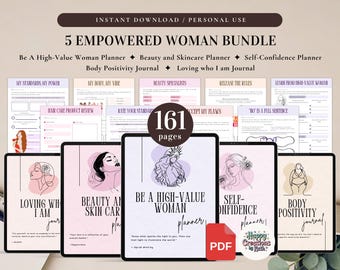 5 Empowered Woman Bundle for Personal Use | PDF Printable and Digital Use | Be a High-Value Woman, Self-Confidence, Beauty and Skin Care