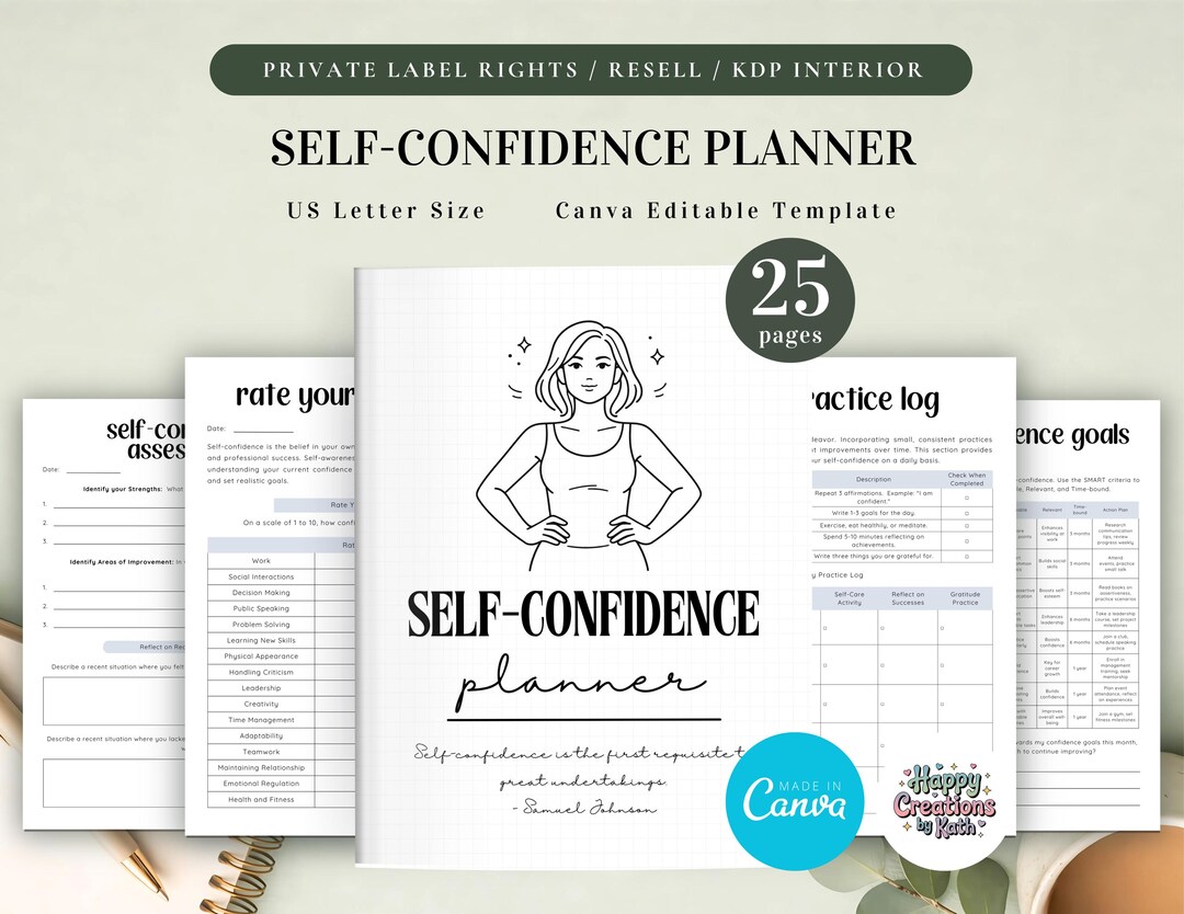 PLR Self-confidence Planner for Commercial Use, Printable and Editable ...
