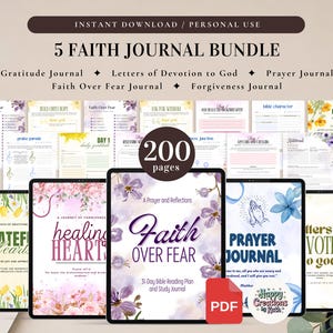5-pack trosdagböcker för personligt bruk | PDF utskrivbar och digital användning | Bönedagbok, tacksamhetsdagbok, andaktsdagbok, Bibel