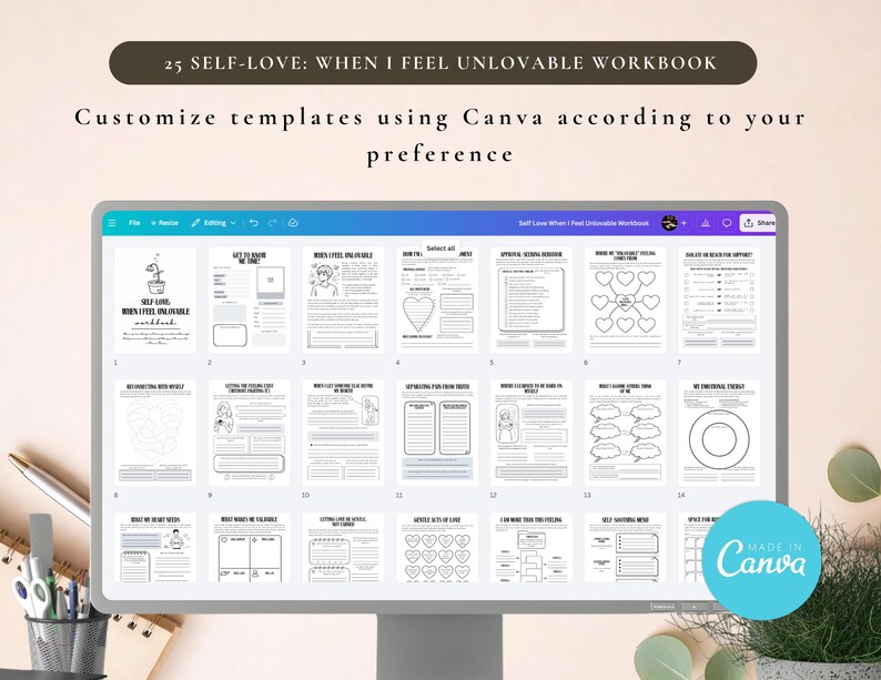 PLR Self-Love: When I Feel Unlovable Workbook, Printable and Editable Template, Commercial Use, Healing Journal
