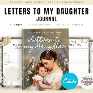 Cartas a mi hija para uso comercial (PLR/revender), plantilla imprimible y editable, diario de la hija, diario de la madre, amor de mamá