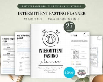 PLR Intermittent Fasting Planner for Commercial Use, Printable and Editable Template, Intermittent Fasting Tracker, IF Planner