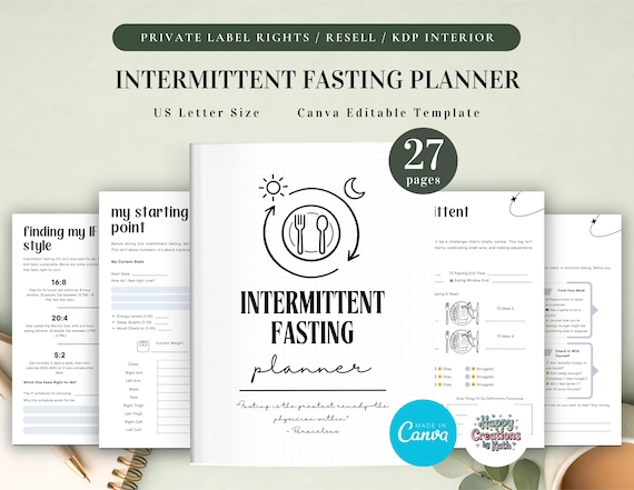 PLR Intermittent Fasting Planner for Commercial Use, Printable and Editable Template, Intermittent Fasting Tracker, IF Planner