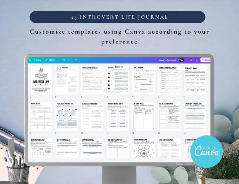 PLR Diario para introvertidos para uso comercial, plantilla imprimible y editable en Canva, diario de atención plena imagen 6
