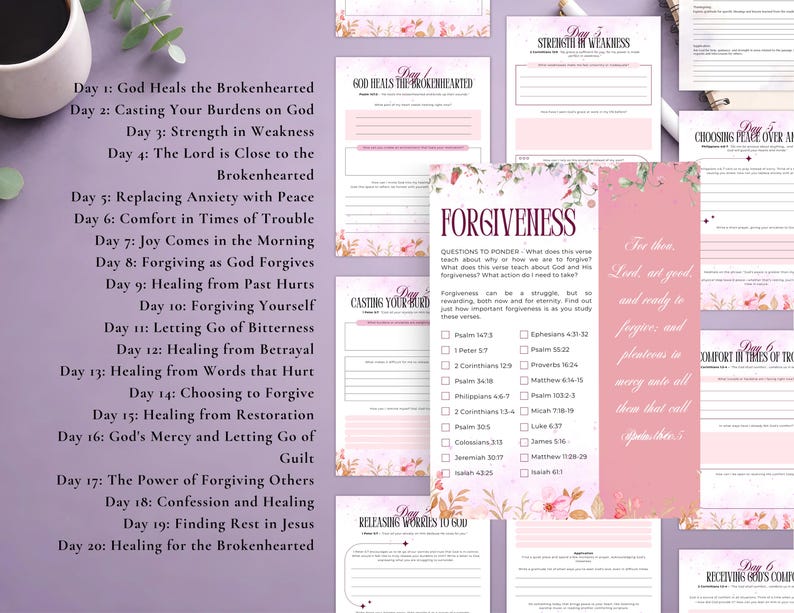 PLR Healing Hearts Journal for Commercial Use, Printable and Canva Editable Template, Forgiveness Journal, Healing Journal, Bible Journal