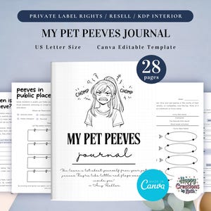PLR My Pet Peeves Journal para uso comercial, plantilla imprimible y editable en Canva, diario de lo que me irrita, mi diario de molestias