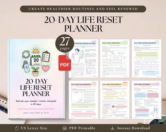 20 Day Life Reset Planner PDF | Self Care Planner, Habit Tracker, Daily Routine Reset, Fresh Start Workbook Printable